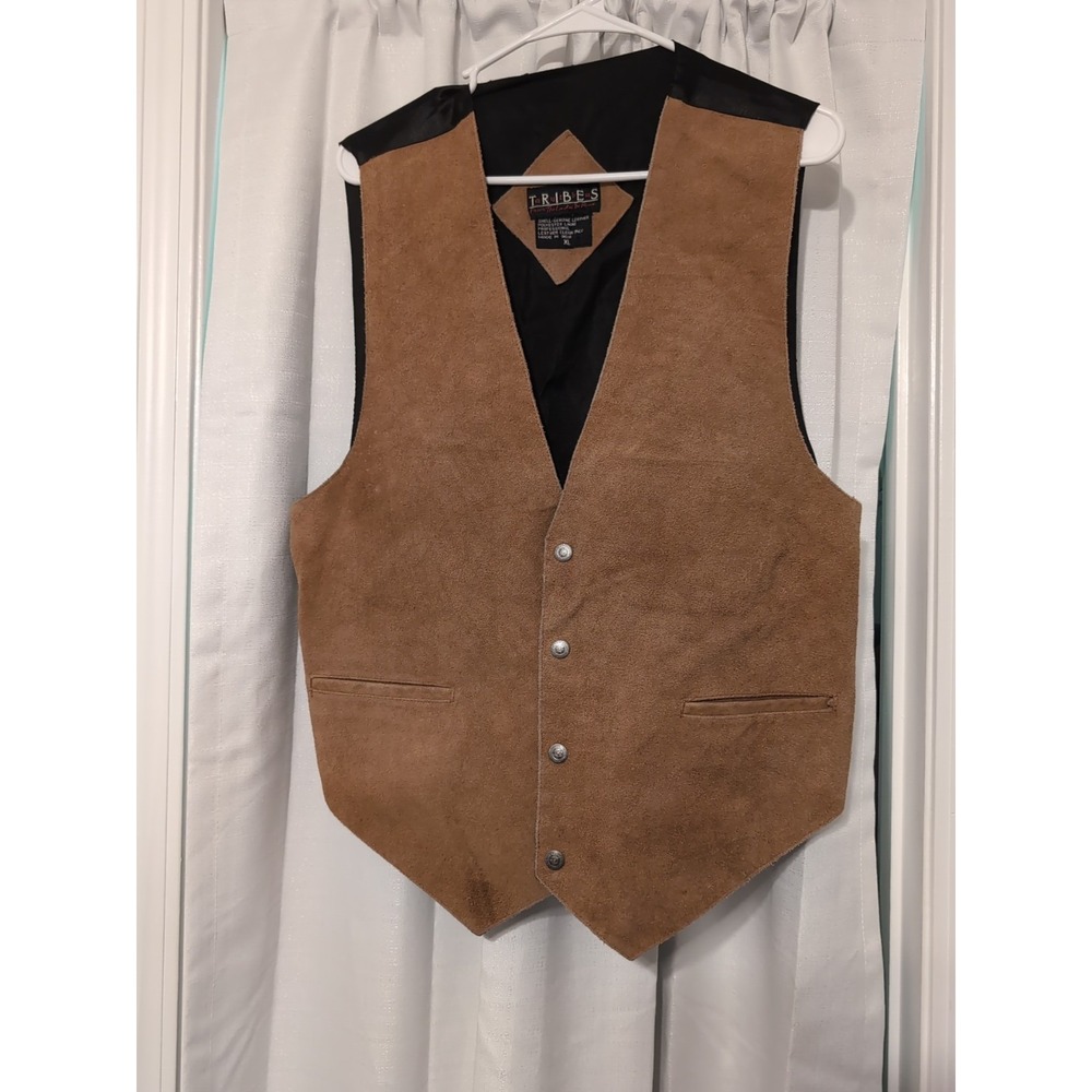 Tribes Suede Tan‎ Leather Vest Mens XL Metal Snaps Lined Cowboy Western